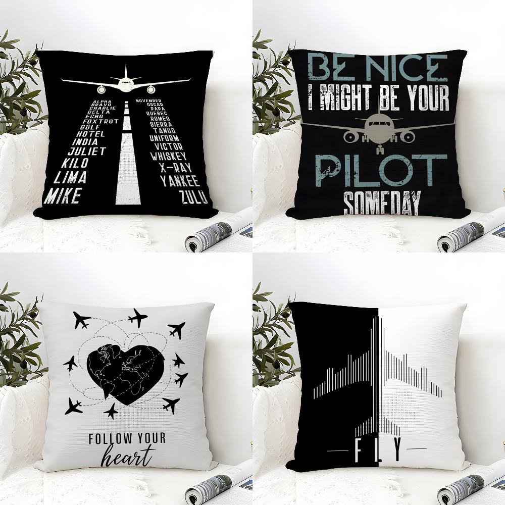 Black Pattern For Airplane Pilots 2 Pillow Case Natural Linen Double-Sided Printing Sofa Home Decor Cushion Cover