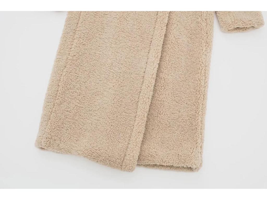 Evropský a americký styl dámský zimní dvouřadý dlouhý kabát z jehněčí kůže