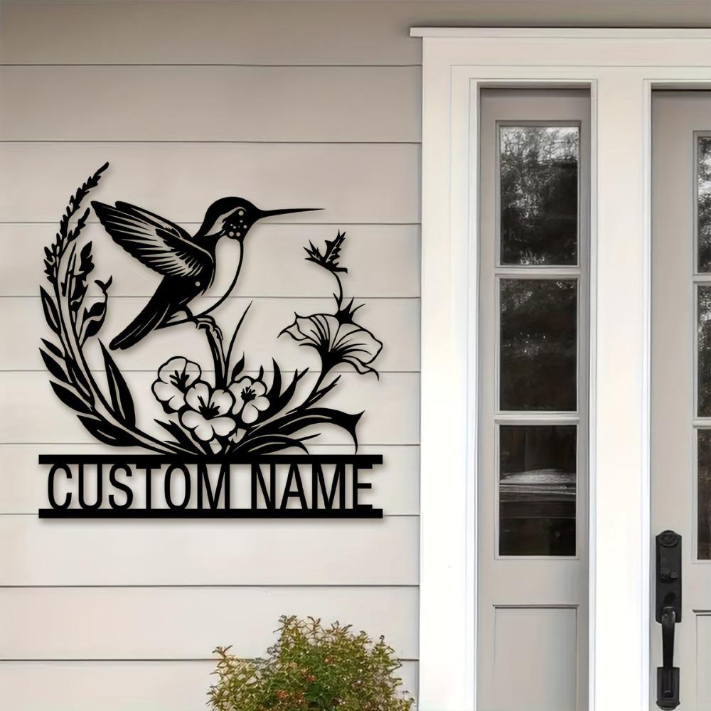 1pc Custom Metal Bird & Floral Wall Art, Personalized Rustic Name Sign for Veranda, Courtyard, Souvenir, Wall Sculpture.