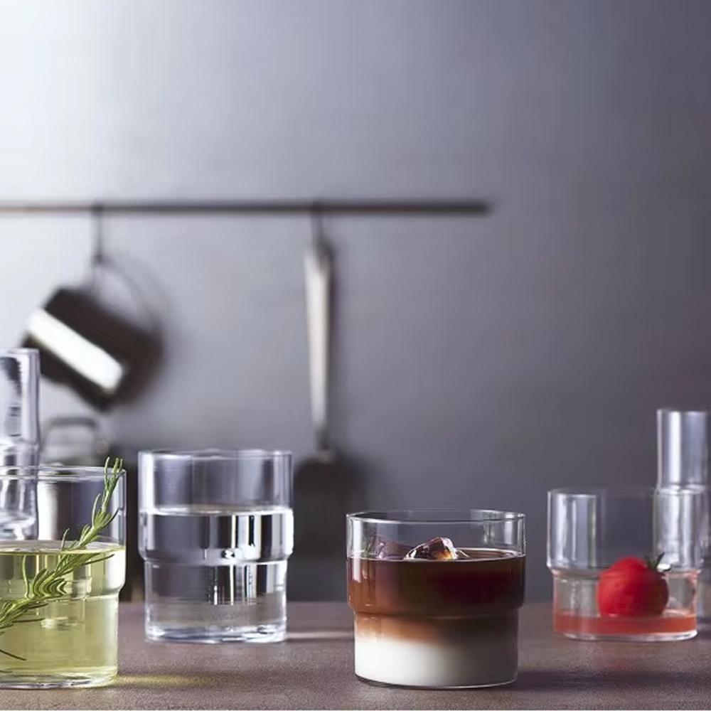 Round Transparent Glass Cup, Stackable Double-layer Old-fashioned Water Cup, Suitable for Coffee, Milkshake and Wine