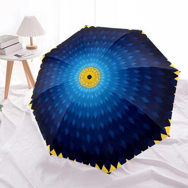 1pc Blue Yellow Design Automatic Opening and Closing Folding Umbrella with 8 Iron Ribs - Portable, Foldable for Travel yy251124151