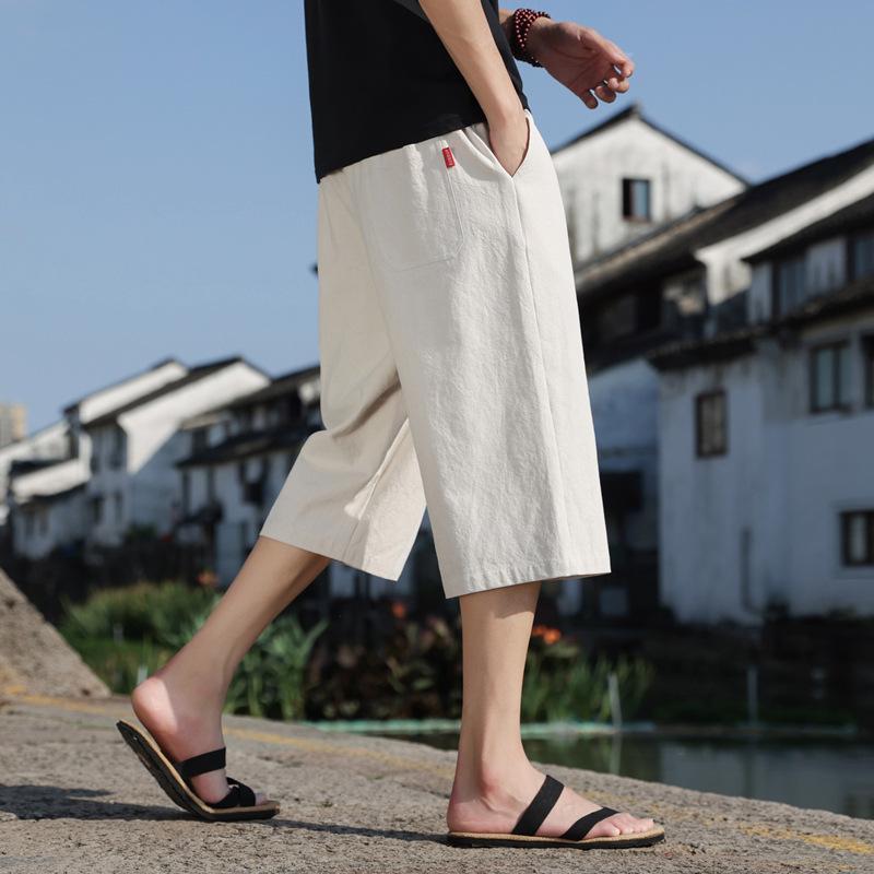 Summer Casual Linen Short Pants New Cotton Straight Mens Lightweight Shorts Large Solid Color Gym Fifth Beach Short Pants