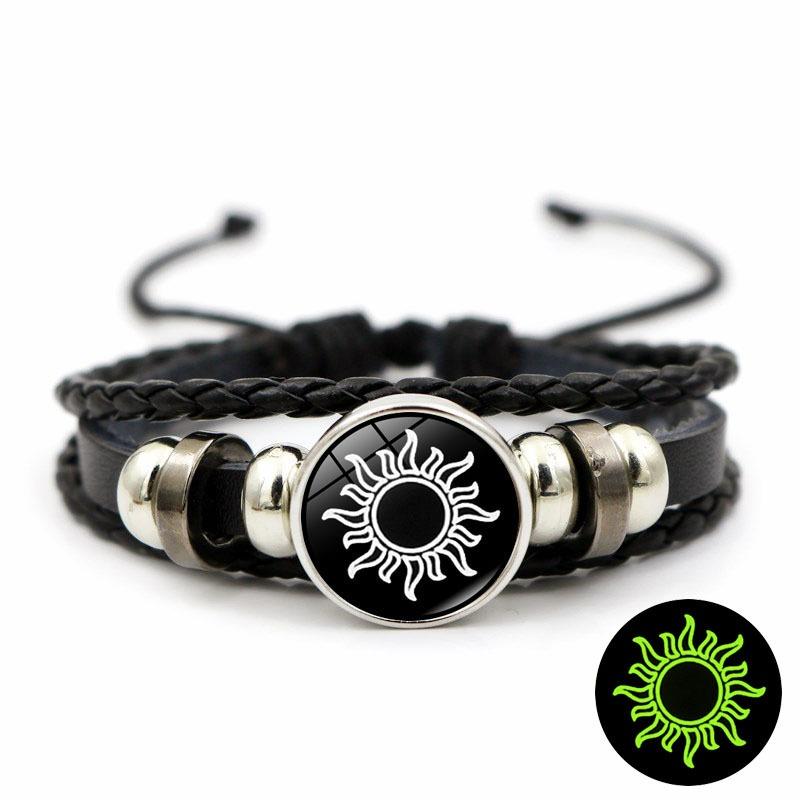 Sun Moon Lover Leather Luminous Bracelet Vintage Punk Multi Layer Beaded Weaving Couple Gift for Him Her Anniversary
