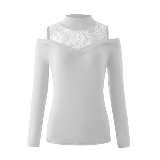 Trendy dámský svetr s krajkovým patchworkovým tričkem s dlouhým rukávem