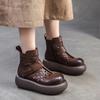 Johnature Retro Breathable Hollow-out Summer Boots Genuine Leather Short Boots Versatile Women's Flat Platform Shoes