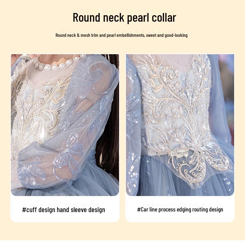 Girls' Light Luxury High-End Princess Dress for Weddings, Birthdays, and Piano Performances - Autumn Collection