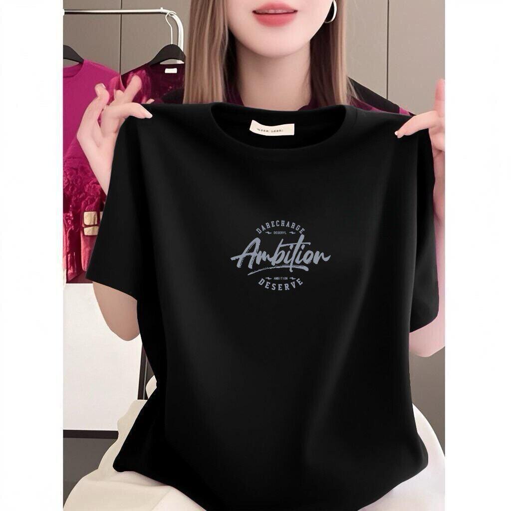 High-end Women's Letter Print Short Sleeve Round Neck Loose Slimming Casual T-shirt