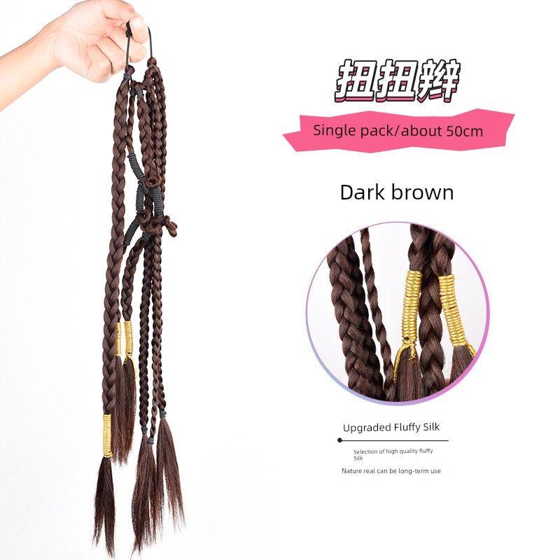 Ponytail Wig New Chinese Style Braid Female Cable Stitch Boxing Long Braid Twisted Gold Thread Braid Bridal Hair Accessories Studio Photography