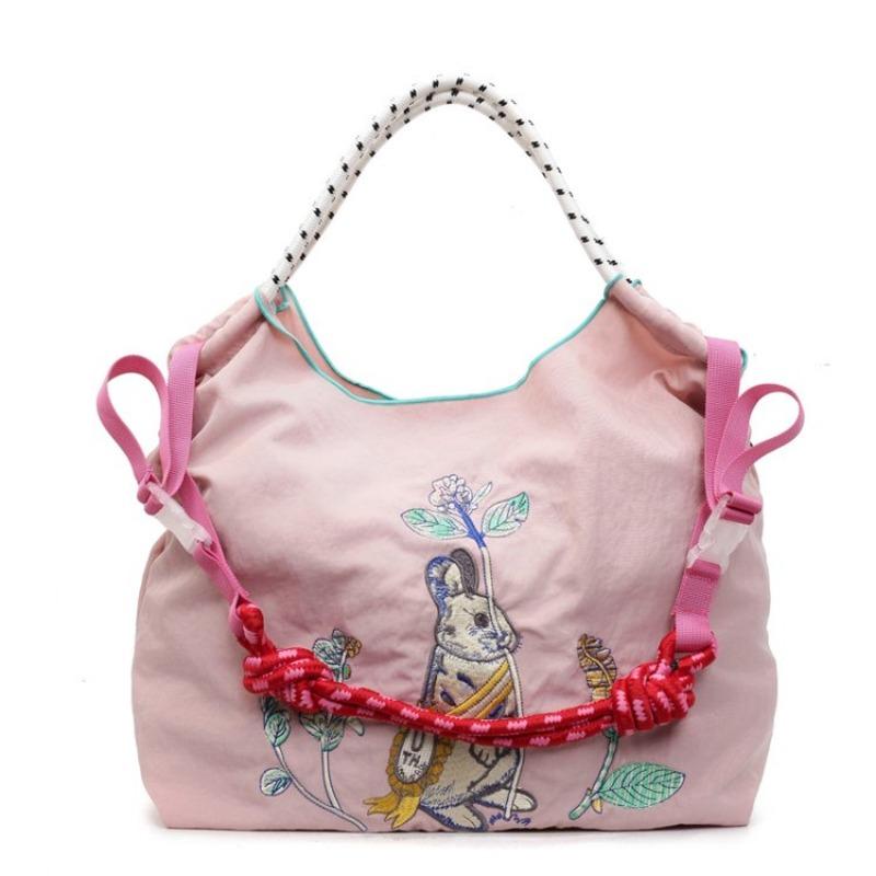 

Environmentally friendly embroidery shopping bag, nylon fabric flower hand-held, niche fashion shopping bag розовый