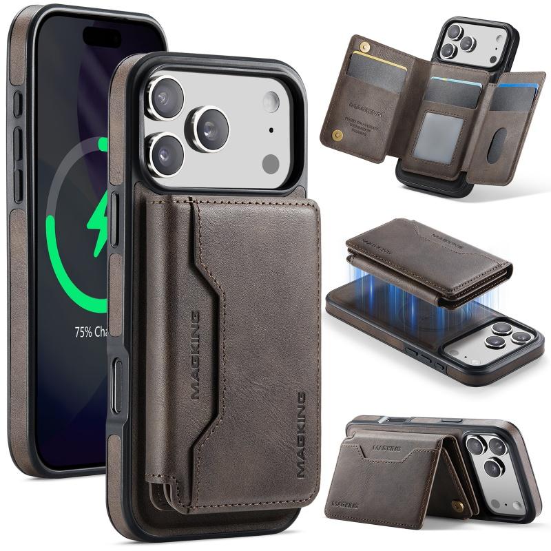 Magsafe Leather Flip Wallet Phone Case For iPhone 17 Air 17 Pro Max 2 In 1 Detachable Card Slots Cover Hoesje Coque Etui Bag