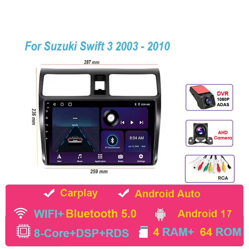 Car Radio Android 17 For Suzuki Swift 2003-2010 Navigation Multimedia Video Player Carplay Auto Head Unit BT Stereo GPS 4G WIFI