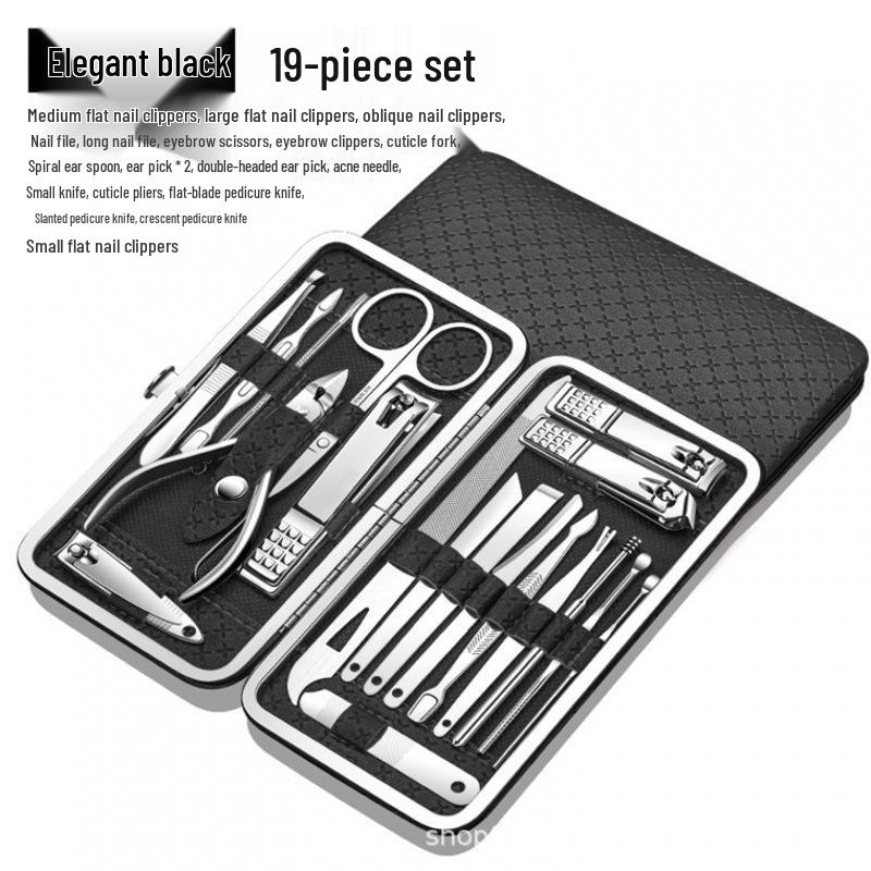 Nail Clipper and Pedicure Set: Ear Pick, Scissors, Tweezers, Slanted Edge Pliers, Knife