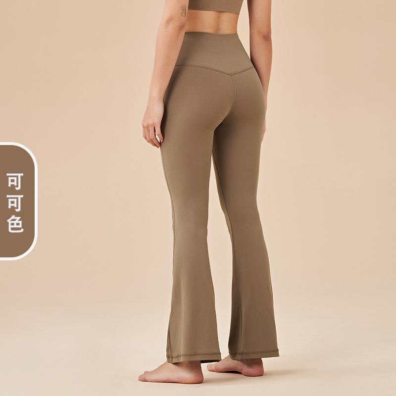 2025 Nude Yoga Pants Flared Pants No Embarrassment Hip Lift High Waist Pocket Sports Fitness Pants Sports Fitness Trousers