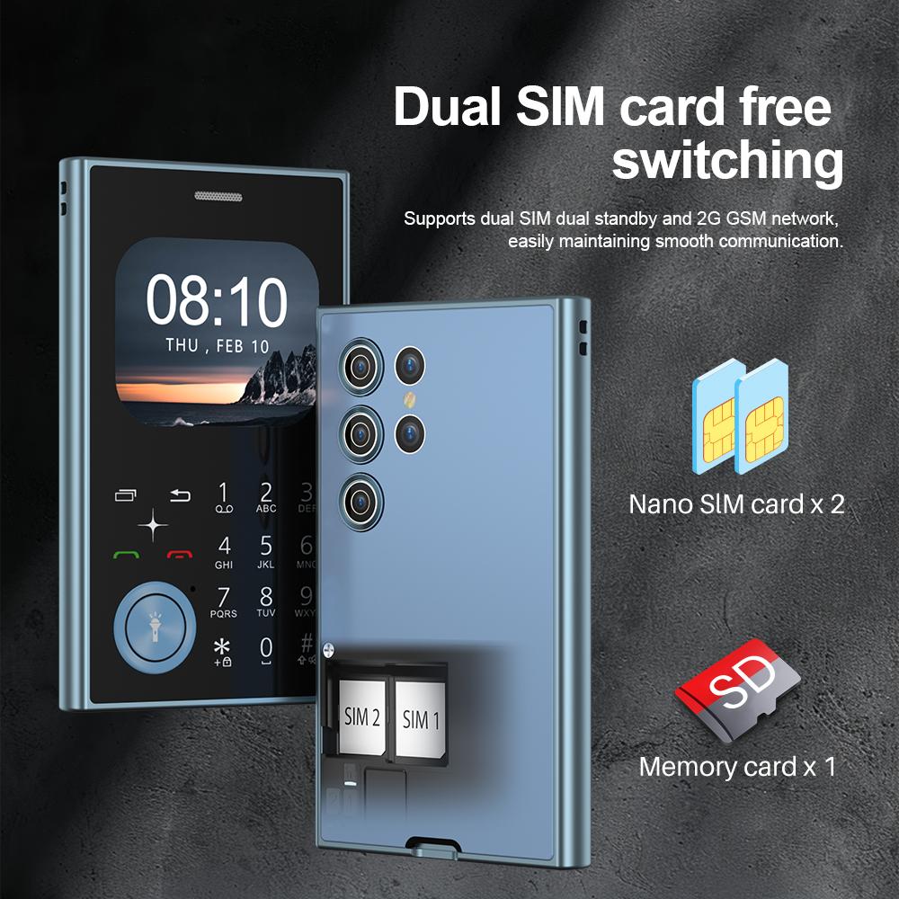 Dviejų SIM madingų mygtukų mini mobilusis telefonas 2G GSM sparčiojo rinkimo Magic Voice Nešiojamoji funkcija Mobilieji telefonai 3,5 mm prievadas