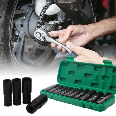 1/2Inch 10Pcs Drive Deep Impact Socket Set Extended Socket Head Electric Socket Set Telescopic Socket Head Auto Maintenance Tool