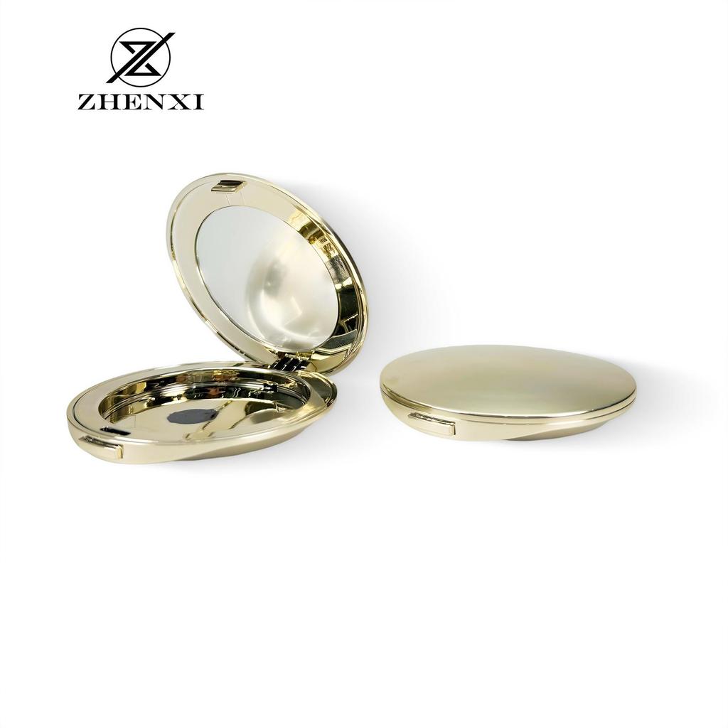 Gold 59mm Round Portable Thin Powder Compact for Blush, Highlighter, Contour, or Eyelash Storage