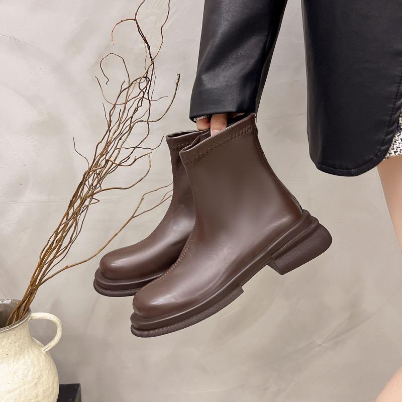 Autumn Winter Fleece Lined Women Ankle Boots Concise Thick Heel Dress Shoes Street Style Banquet Party Short Botas Mujer