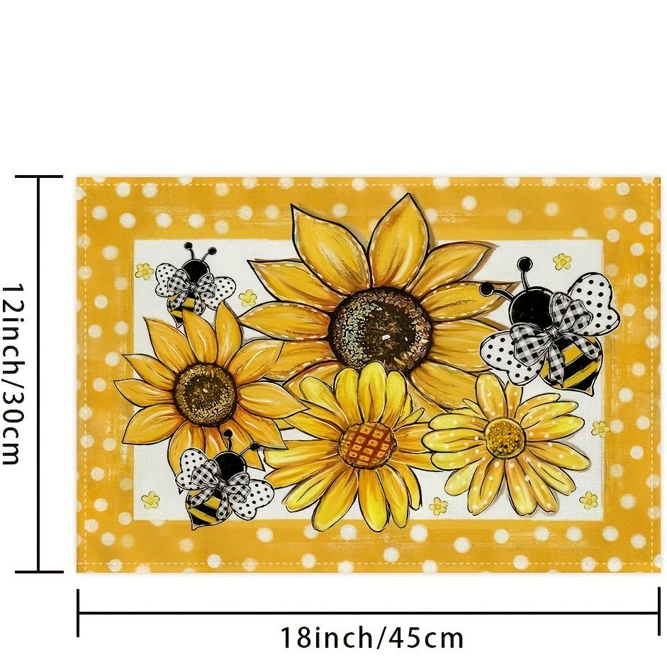 6pcs Set Summer Placemats Sunflower Bee Yellow Seasonal Farmhouse Polka Dot Indoor Kitchen Anniversary Dinner Mat Decor Home Party 12x18 inches