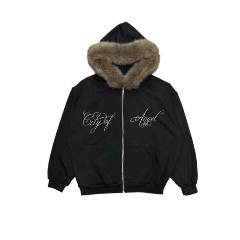 Европейский и американский осенне-зимний милый худи с принтом в стиле ретро уличный тренд с длинными рукавами M чёрный 2200₽