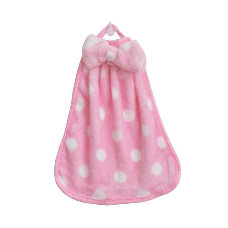 

30*24 cm Cute Bowknot Bathroom Hand Towels Coral Velvet Soft Dishcloths Absorbent Hanging Wipe Kitchen Cloth Accessories розовый