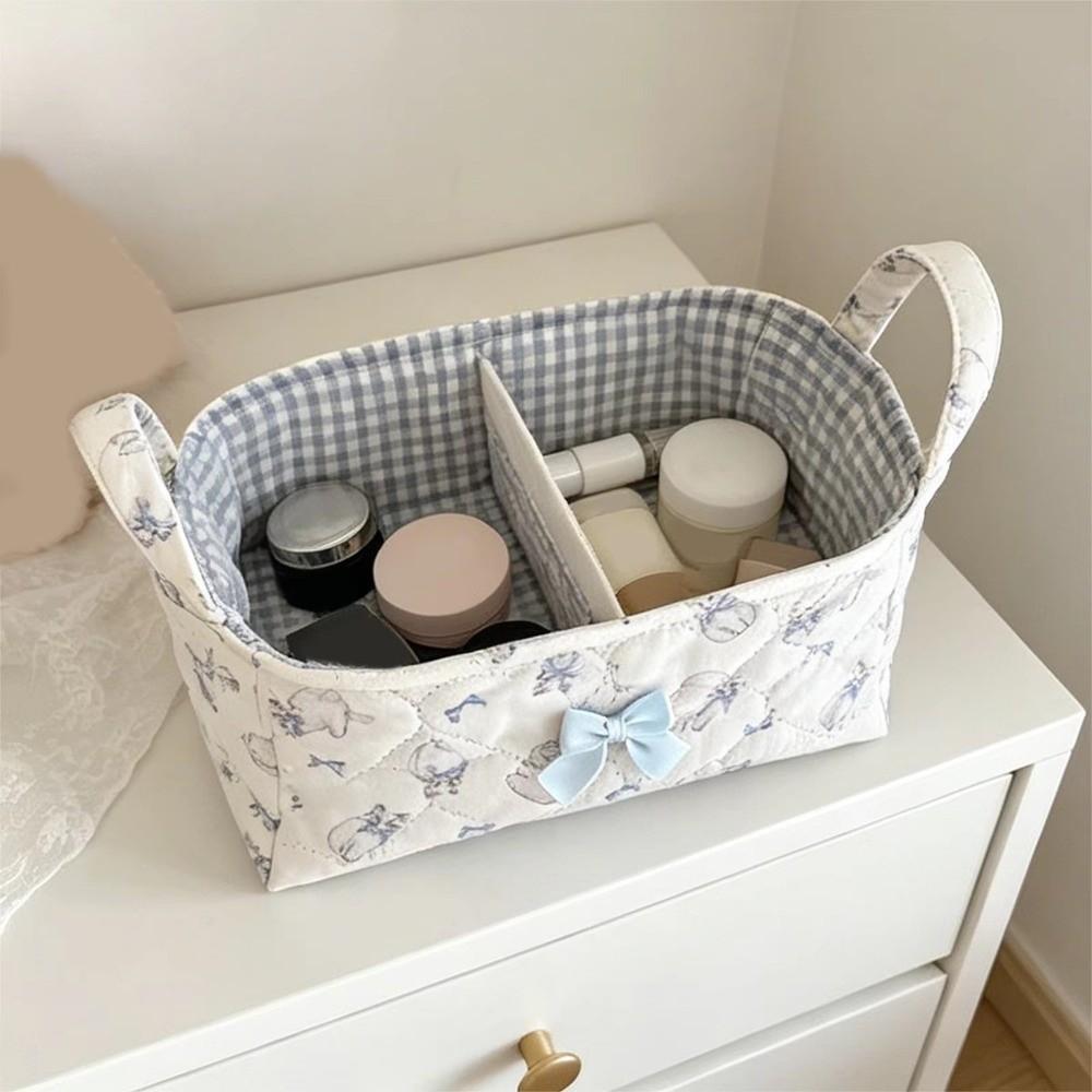 Cotton Small Quilted Storage Basket Folding Cosmetic Organizer Dresser