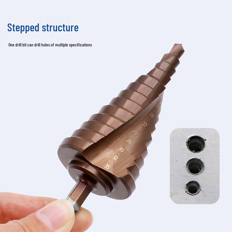 Cobalt Step Drill Bit, M35/Co Stainless Steel Hole Opener, Industrial Grade Hex Shank Cone.