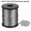 Stainless Steel Wire Rope Cuttable 50m/196ft with 50 Aluminum Crimps for DIY Craft Household Hanging Projects