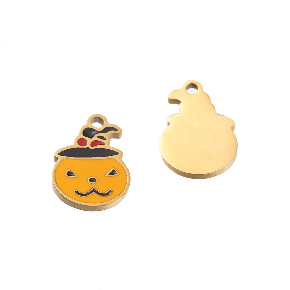 1pcs Stainless Steel Cartoon Halloween Enamel Charms Pumpkin Skeleton Ghost Bat Cat Pendants for DIY Jewelry Making Accessories