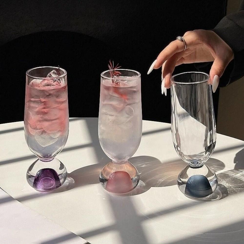 Glassware Round Bottom Glass Stemmed Cup Exquisite 170ml Juice Cup Transparent Cold Drink Cup Cocktail Cup Home Bar