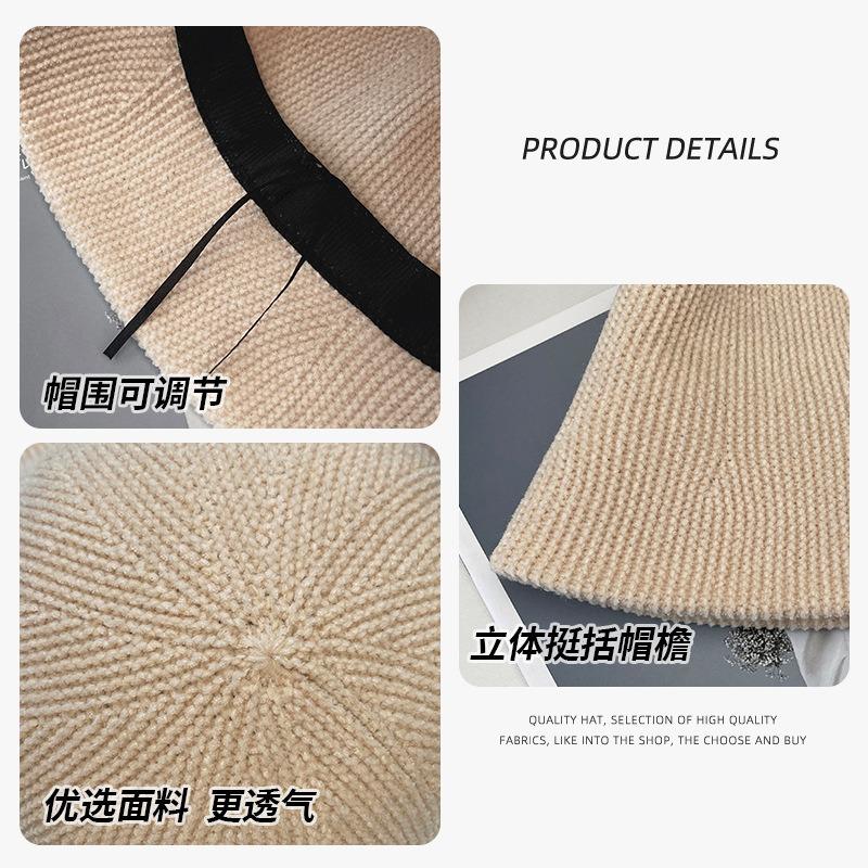 Bucket hat knitted bucket autumn and winter thermal hat children simple face small leisure basin hat