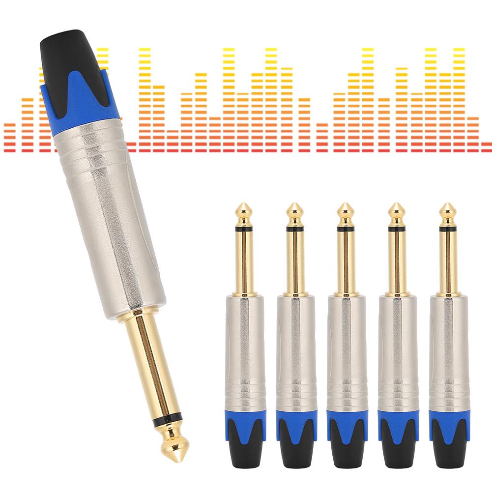 5pcs 6.35mm Single Track Microphone Audio Cable DIY Usage Welding Plug Connectorblue tail