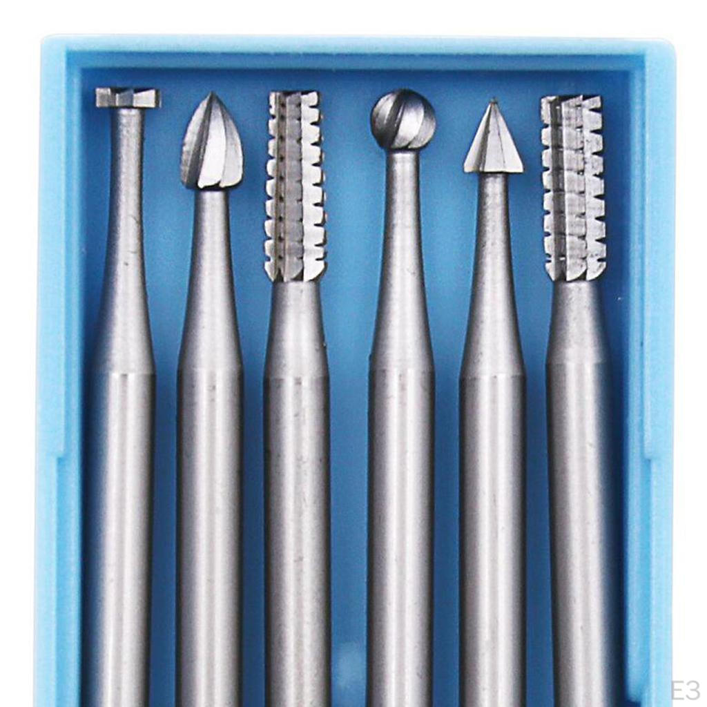 Rotary Burrs Set, 6 Pcs 2.35mm Shank Tungsten Steel Cutting for DIY Woodworking,