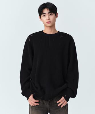 Distressed Ribbed Knit [Black]
