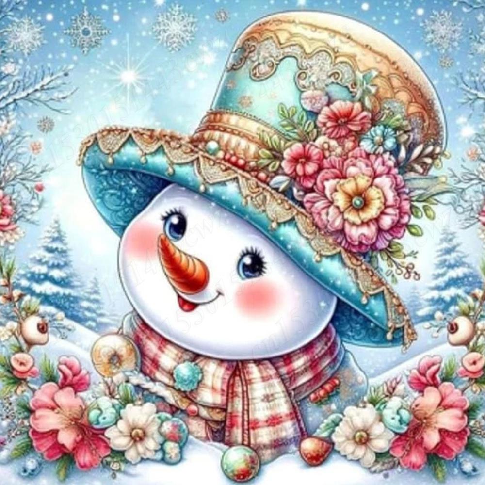 4pcs DIY Christmas Snowman Oil Painting Kit on Canvas 7.87x7.87inch Without Frame Painting by Numbers for Adults Wall Home Decor