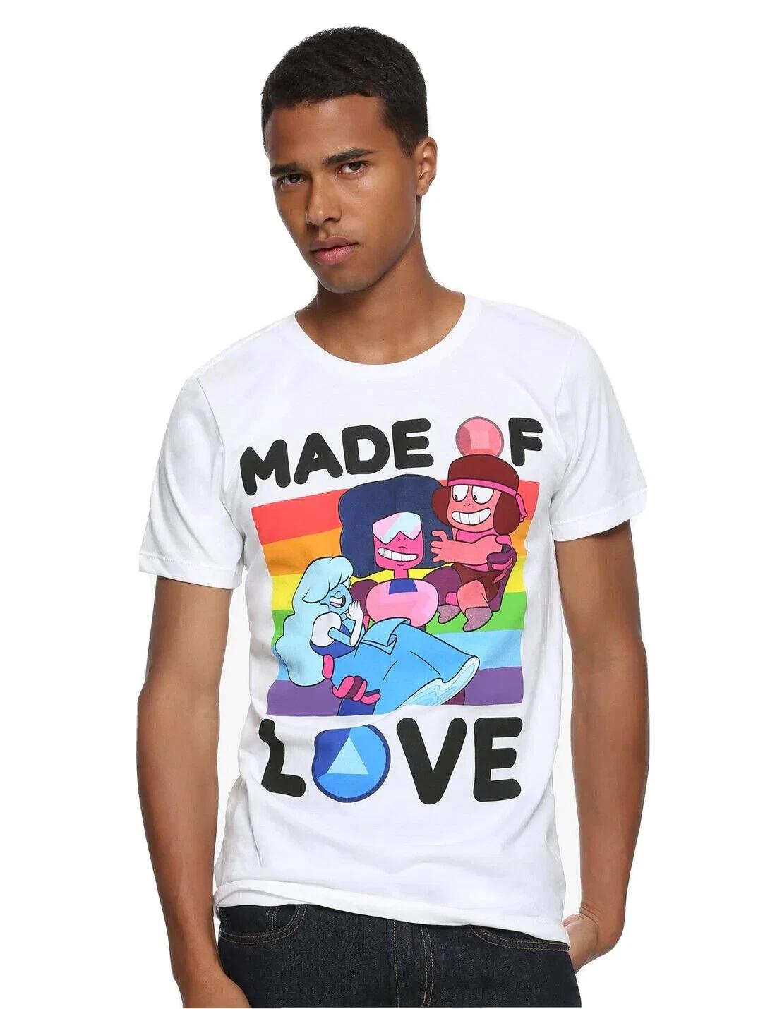 Steven Universe Mens Made Of Love Garnet, Ruby, Sapphire Rainbow Shirt NWT S S