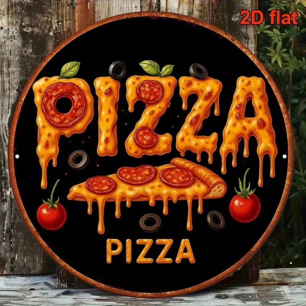 Vintage Pizza Metal Sign 8x8 Round Wall Art Bar Decor