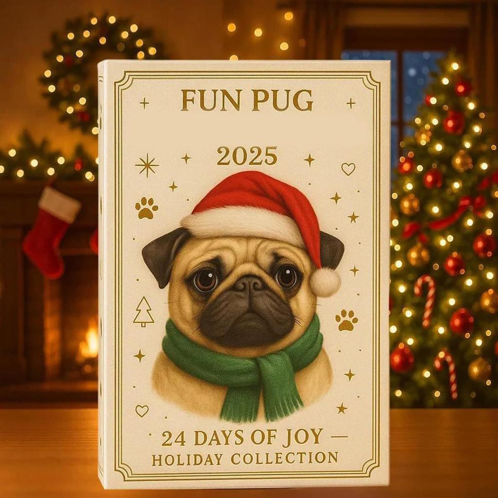 Pug Christmas Advent 2025 24 Days 2D Acrylic Dog Seasonal Decor Pug Tree Ornament Countdown Calendar for Home Kids Adults Dog