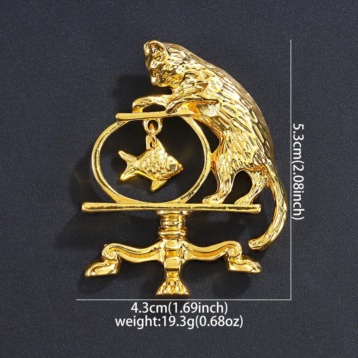 Антикварные украшения Кошка Винтажная брошь для рыбалки Личность Винтажный бренд Позолоченная