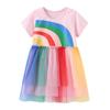 1-7 Years Children's Rainbow Pattern Print Short Sleeved Dress Colorful Mesh Princess Dress Festival Dress
