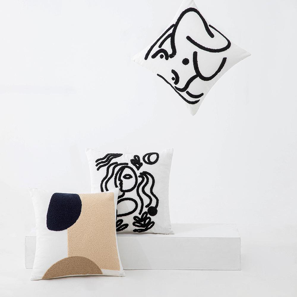 Nordic Ins-style Living Room Sofa Pillow Cushion Retro Model Room Bedside Backrest Pillow Embroidered Pillow Cover