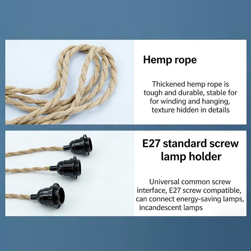 Twisted Rope Pendant Lights Cord E27 Lamp Base Industrial Pendant Lamp Light Cord for Farmhouse Restaurant Home