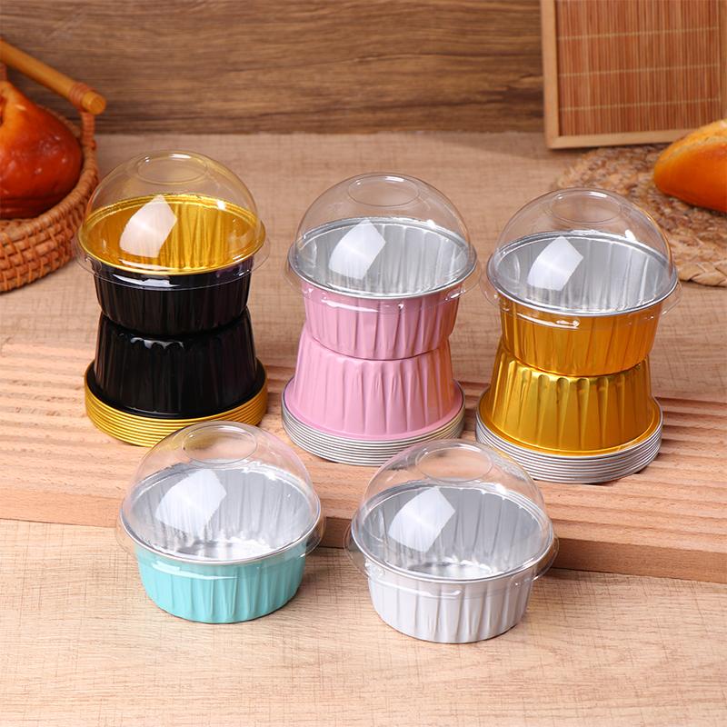 10Pcs 125Ml Ramekins With Dome Lids Aluminum Foil Baking Cups Cupcake Muffin Liners Pudding Dessert Cups For Wedding Birthday