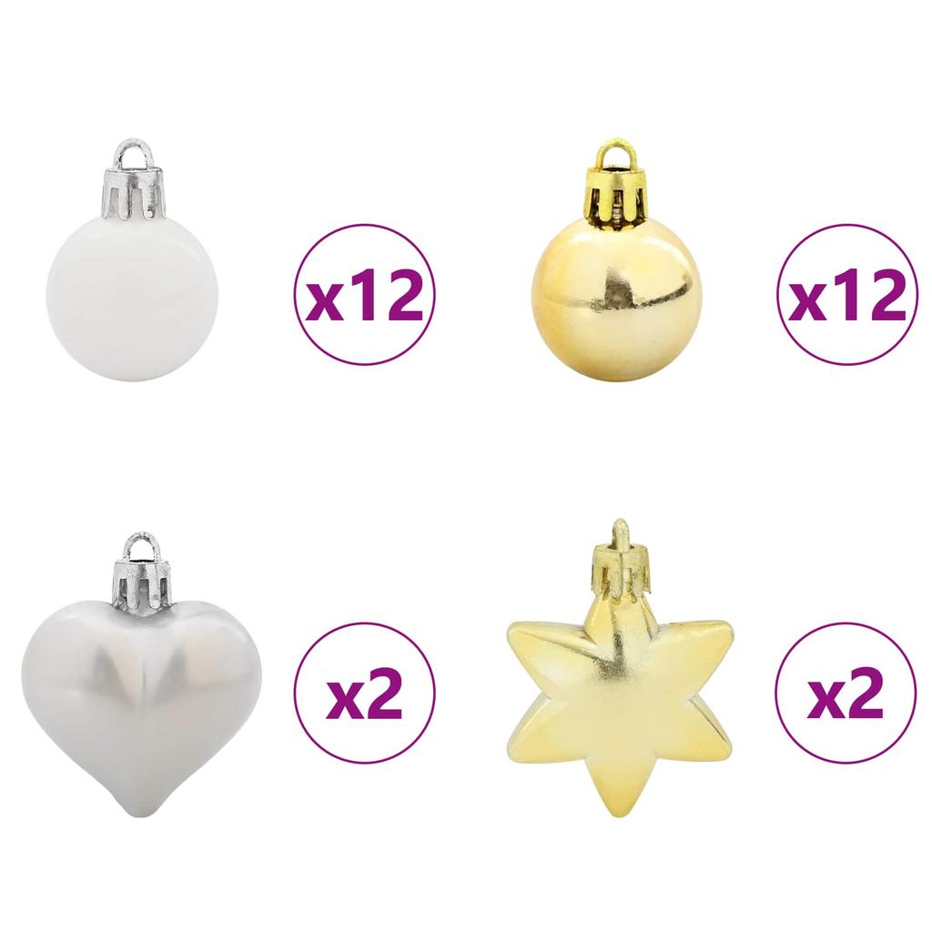 Christmas Ornament Set 40 pcs White & Gold Plastic