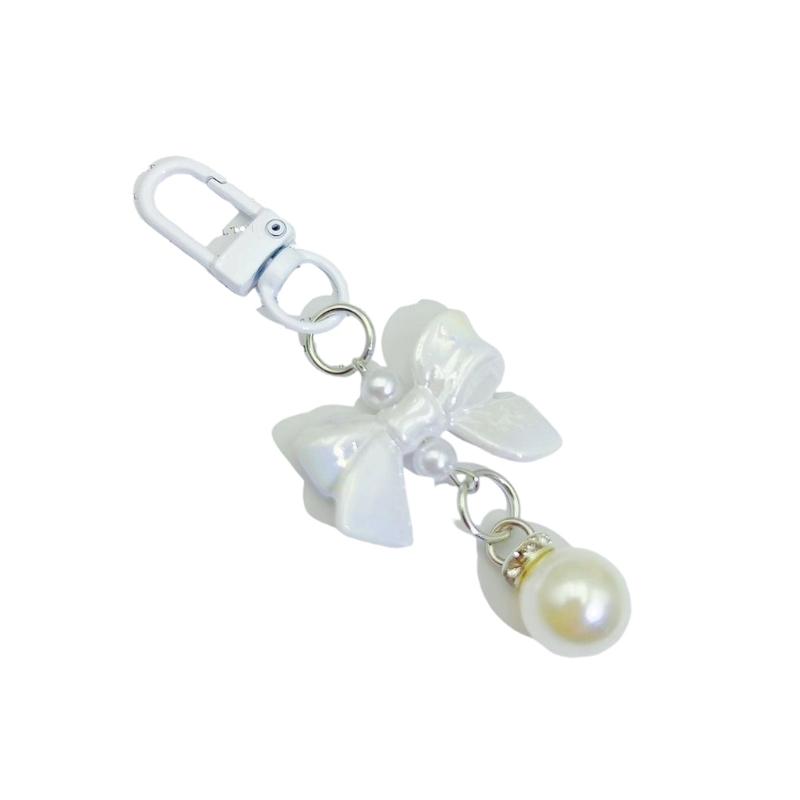 Plastic Acrylic Shimmering Bowknot Pearls Phone Charm Short Pendant Cellphone Detailing Jewelry Lanyard Strap Decoration