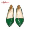 Aphixta New 2.75Inch Square Heel Patent Leather Shoes Women Pumps Dark Green Thick Heels Work Pointed Toe Plus Size 50
