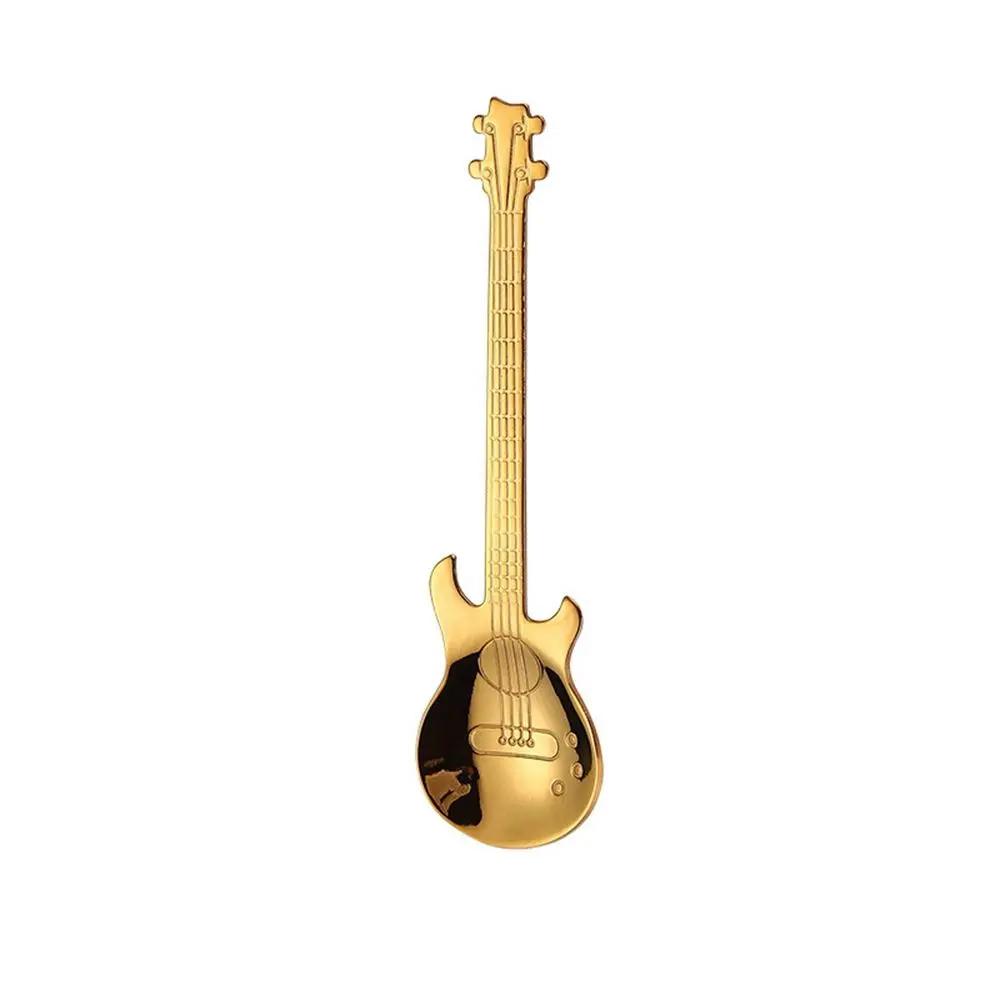 Musical Cutlery Guitar Shaped Coffee Spoon Metallic Stainless Steel Stirring Teaspoon Creative Dessert Ice Cream Scoop  Tools