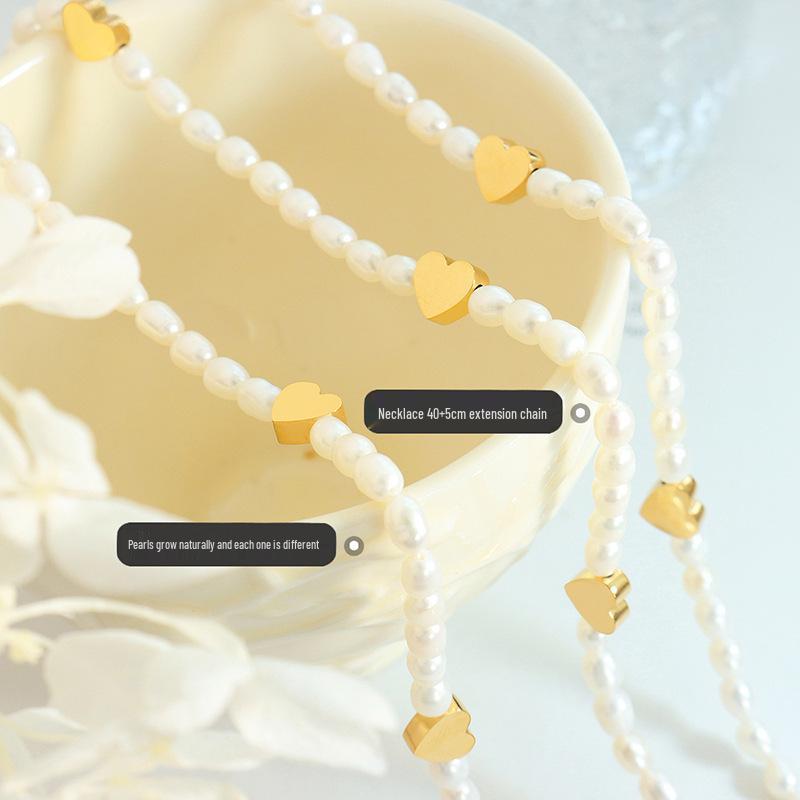 Korean Sweet Peach Heart & Pearl Titanium Necklace