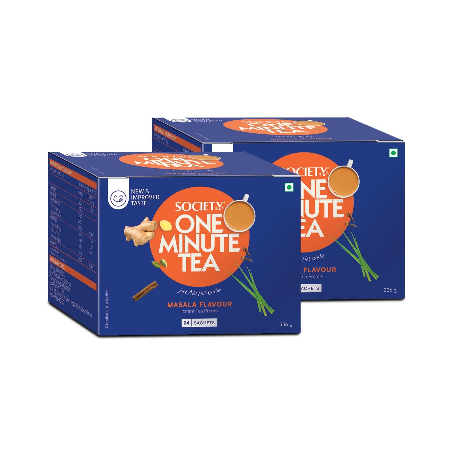

Society One Minute Tea (24 sachets) x Pack Of 2 Travel Masala Chai 336g Strong Blend With Indian Spices