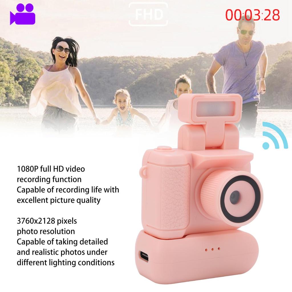Schlüsselanhängerkamera, 1080P Mini-DV-Kamera mit Taschenlampe, 1,44-Zoll kleiner, kompakter, tragbarer Videorekorder, Reise-Camcorder für Studenten und Kinder (Rosa)