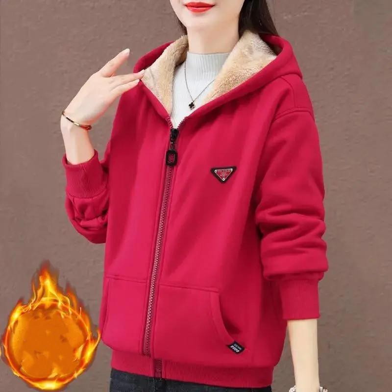 Women Autumn Winter Warm Casual Zip Up Fleece Hooded Sweatshirt Loose Thick Long Sleeve Hoodies Tops